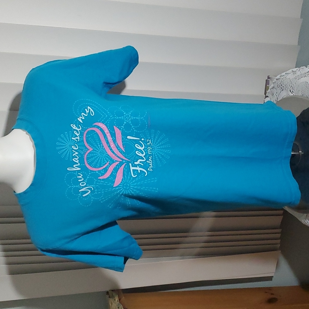 WOMEN of FAITH Turquoise Short-Sleeve T-Shirt-Psalm 119:32-Sparkle-EC-Sz S